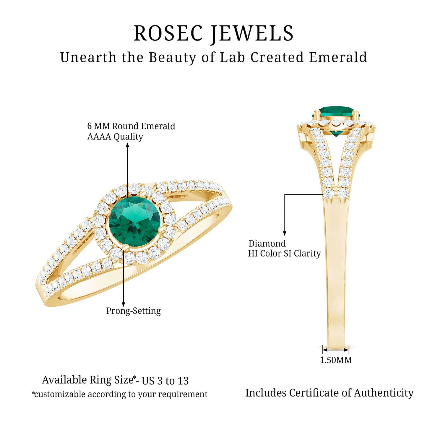 Lab Grown Emerald Diamond Halo Engagement Ring with Certificate