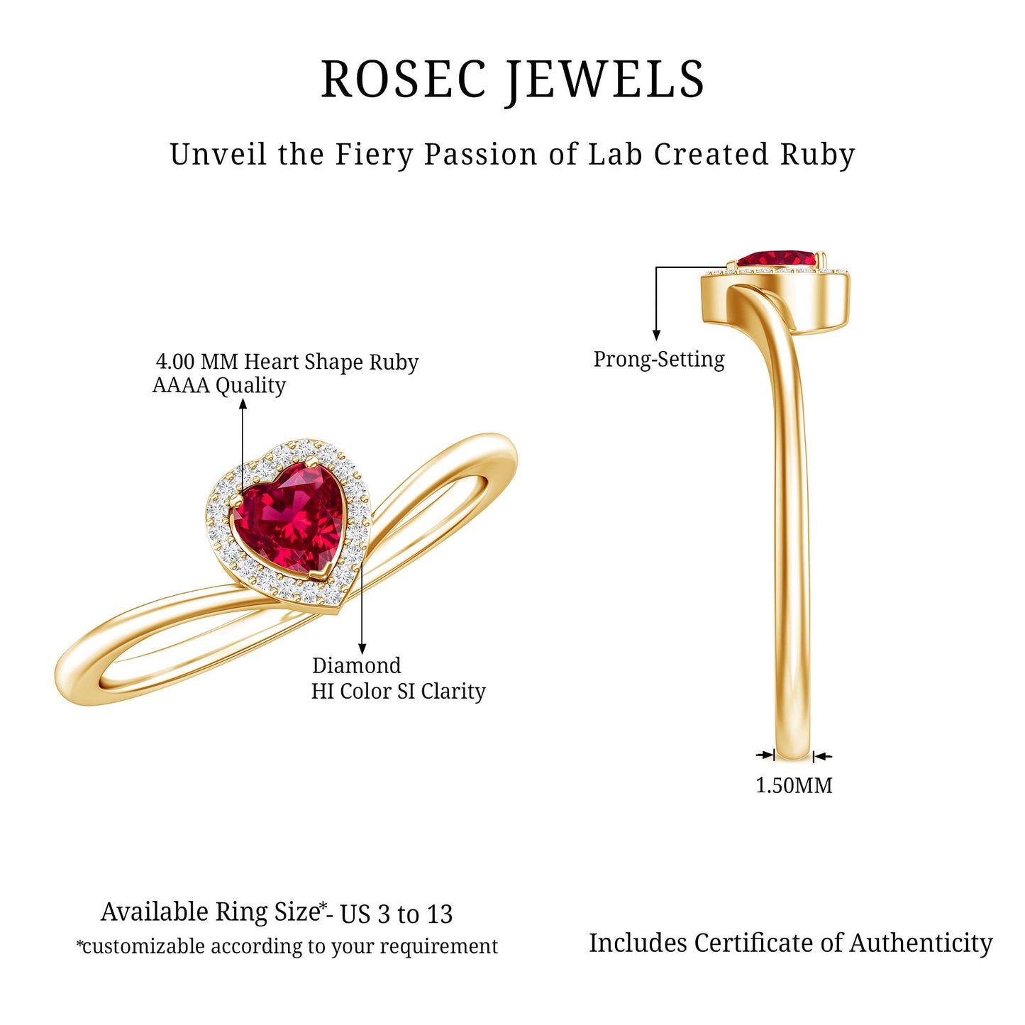 Lab Grown Ruby Heart Promise Ring with Diamond Halo