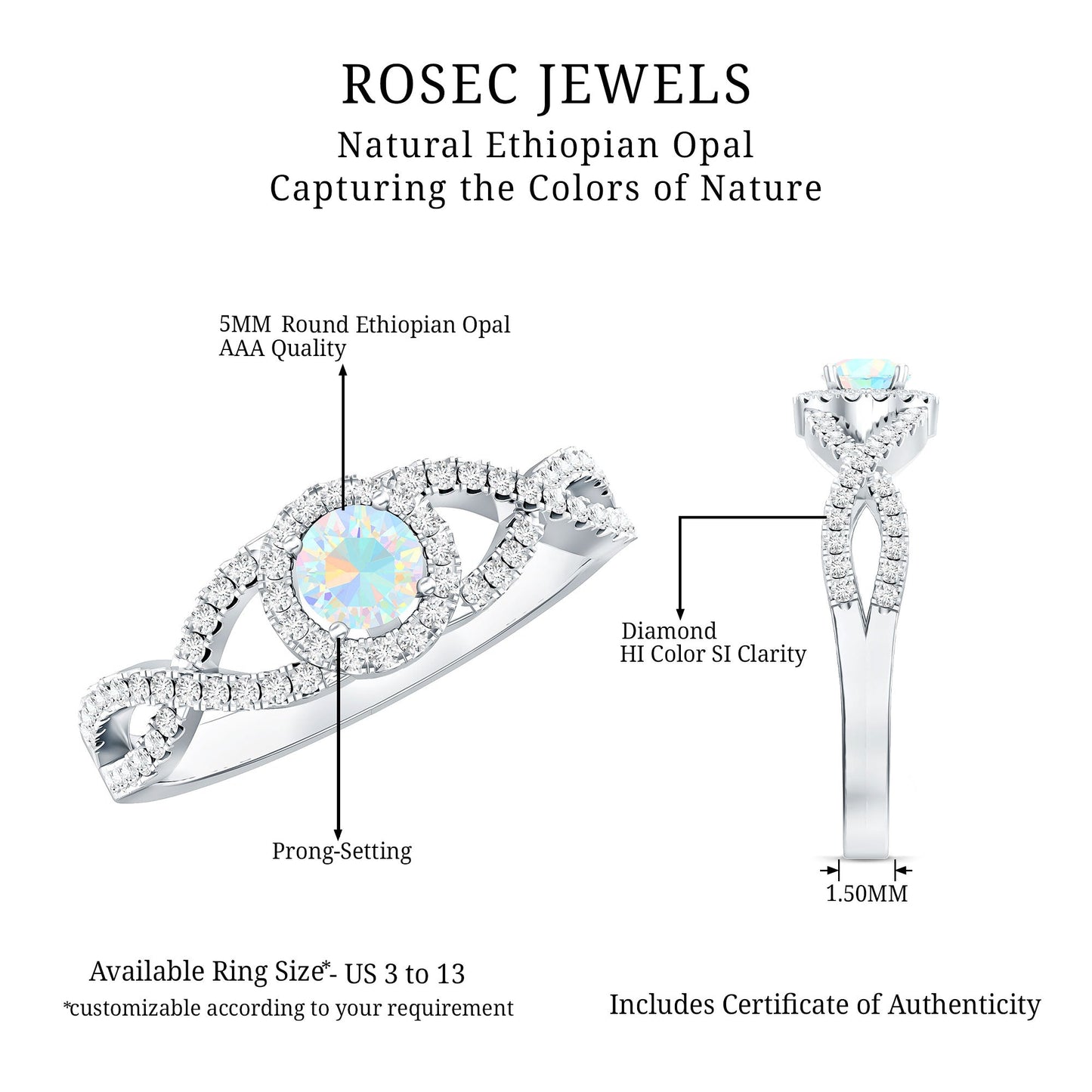 Natural Ethiopian Opal Diamond Engagement Ring with Criss Cross Shank