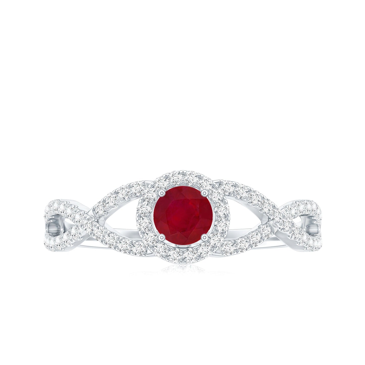 Genuine Ruby Engagement Ring with Diamond Criss Cross Shank