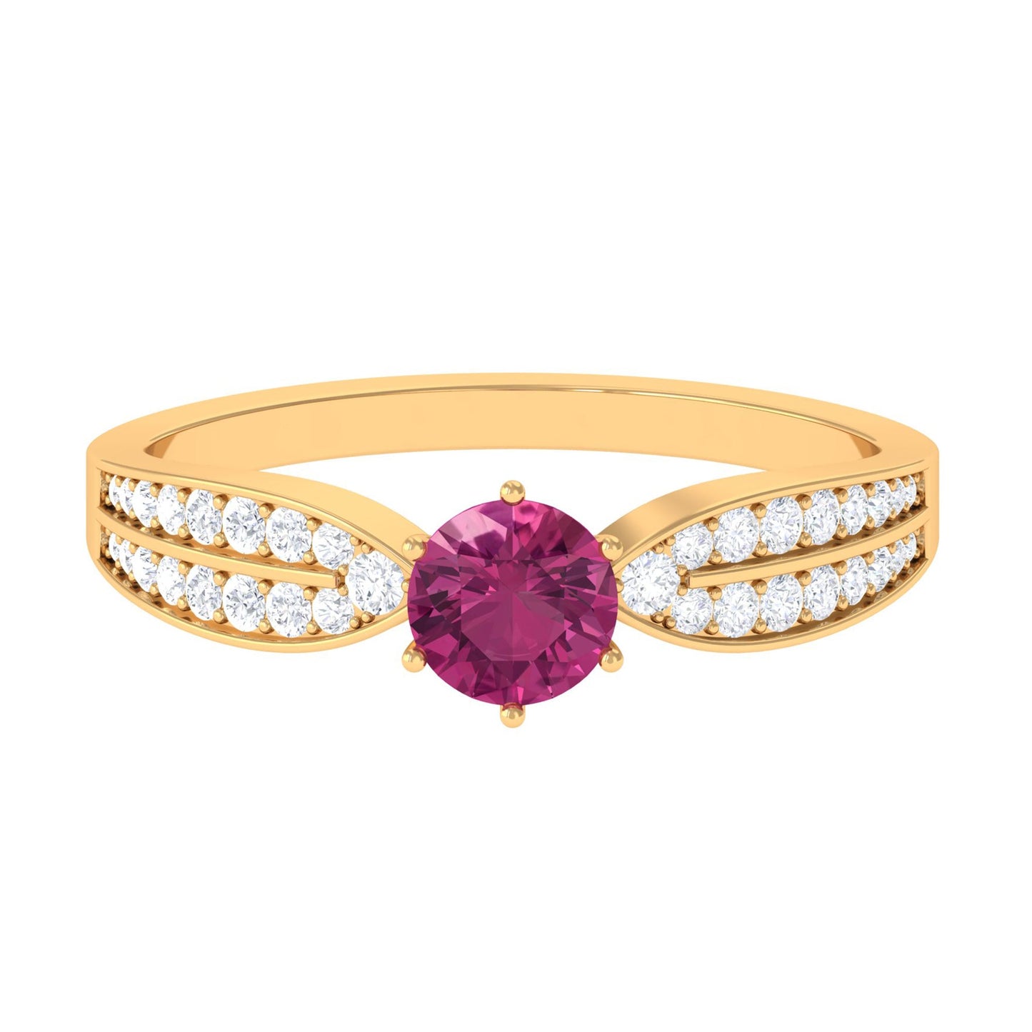0.4 Carat Pink Tourmaline Engagement Ring with Diamond Side Stones