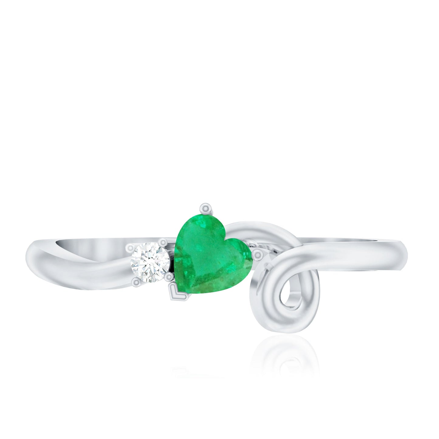 Real Emerald and Diamond Heart Promise Ring with Twisted Shank