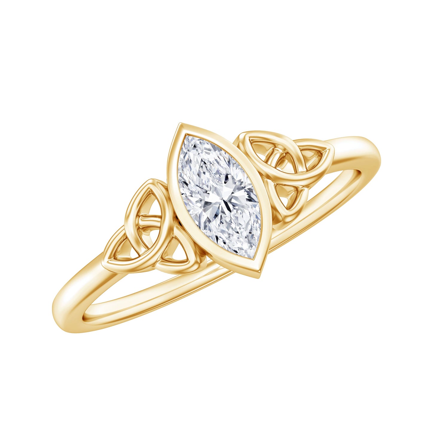 Marquise Cut Moissanite Solitaire Celtic Knot Ring in Bezel Setting