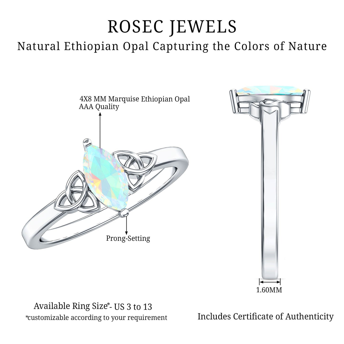 Natural Ethiopian Opal October Birthstone Ring with Celtic Knot