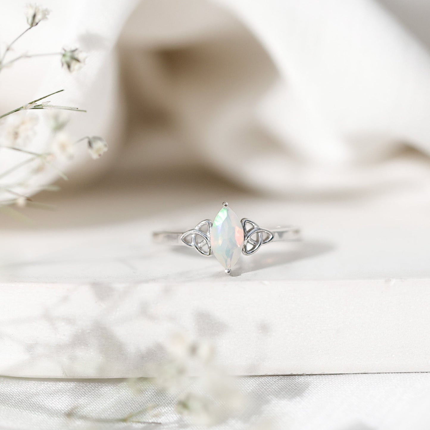 Natural Ethiopian Opal October Birthstone Ring with Celtic Knot