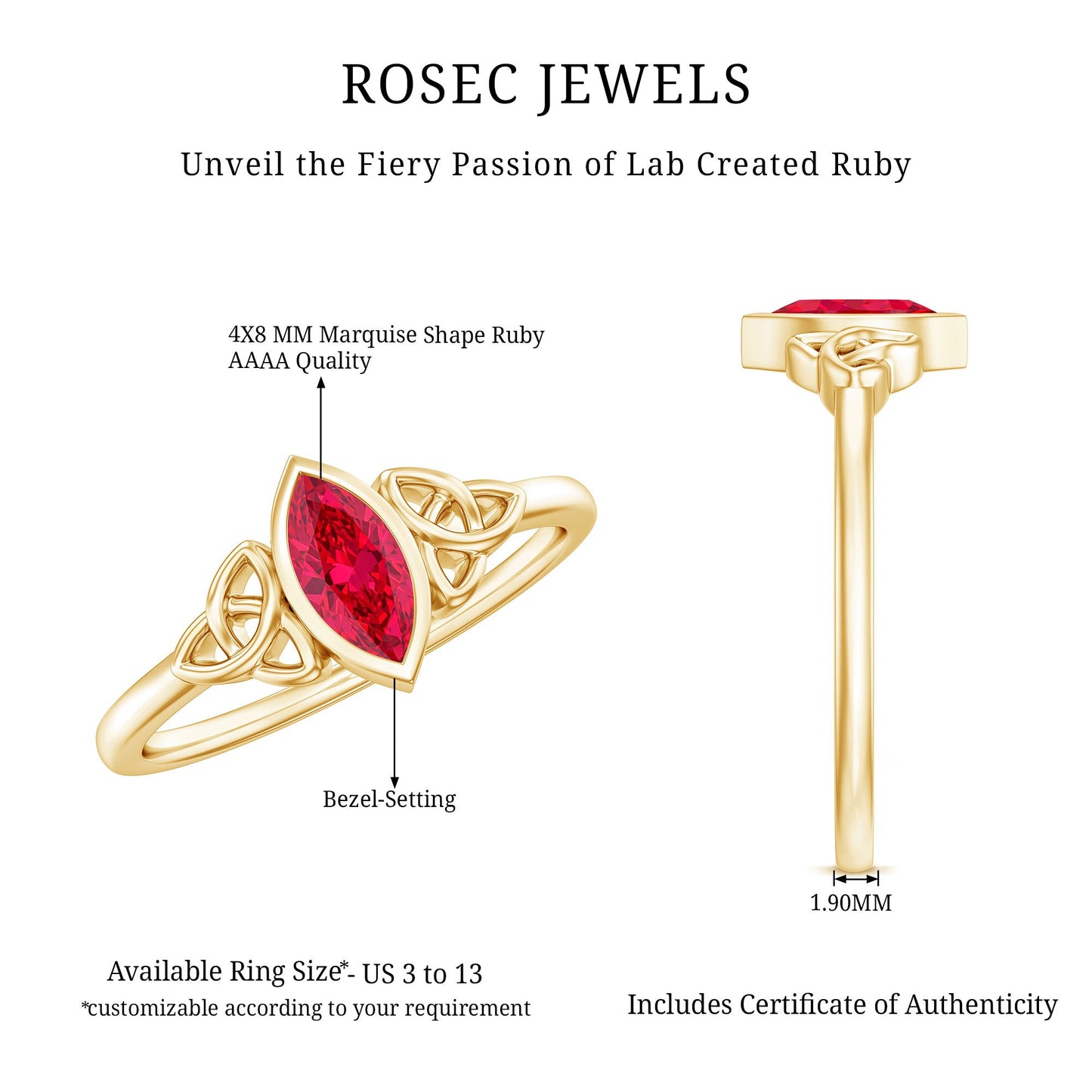 Marquise Cut Solitaire Lab Created Ruby Celtic Engagement Ring