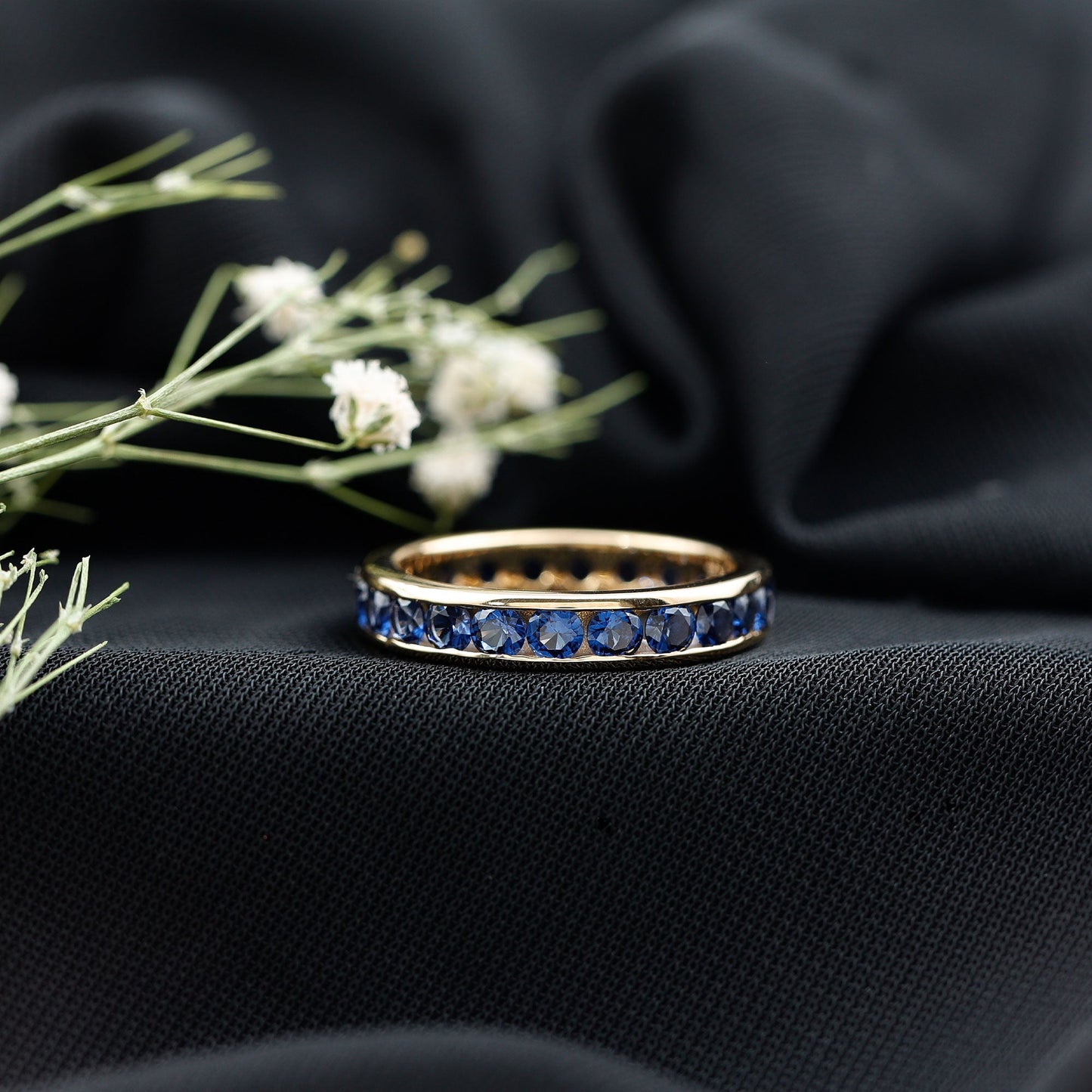 Certified Lab Grown Blue Sapphire Eternity Band Ring in Channel Set