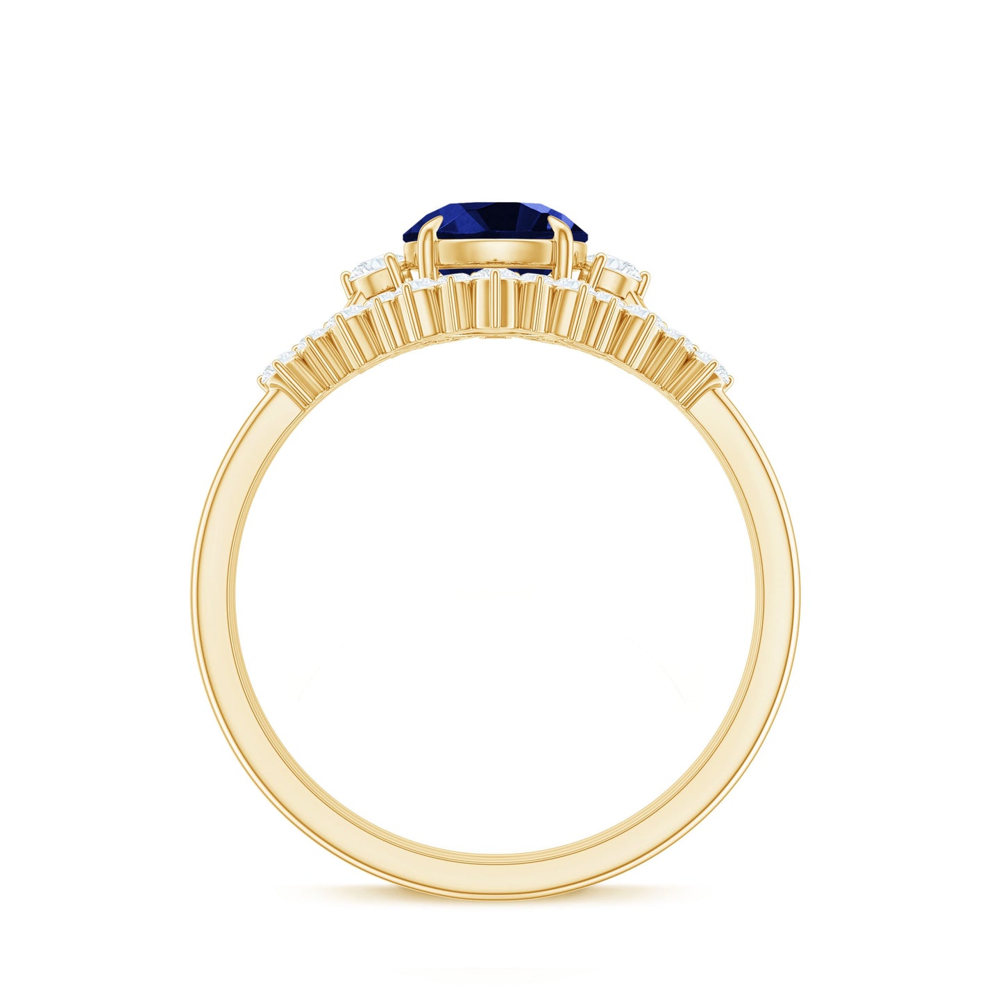 Certified 1 Carat Lab Grown Blue Sapphire 3 Piece Bridal Ring Set with Diamond