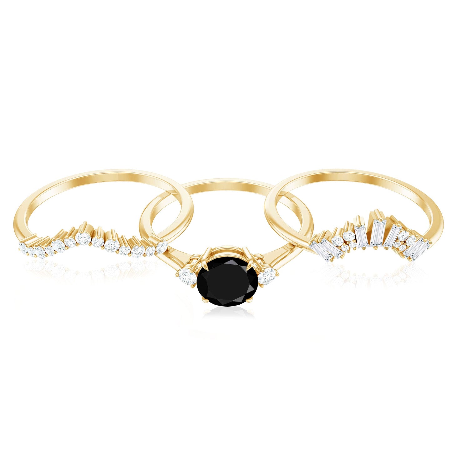 Certified 2 Carat Lab Grown Black and White Diamond 3 Piece Bridal Ring Set