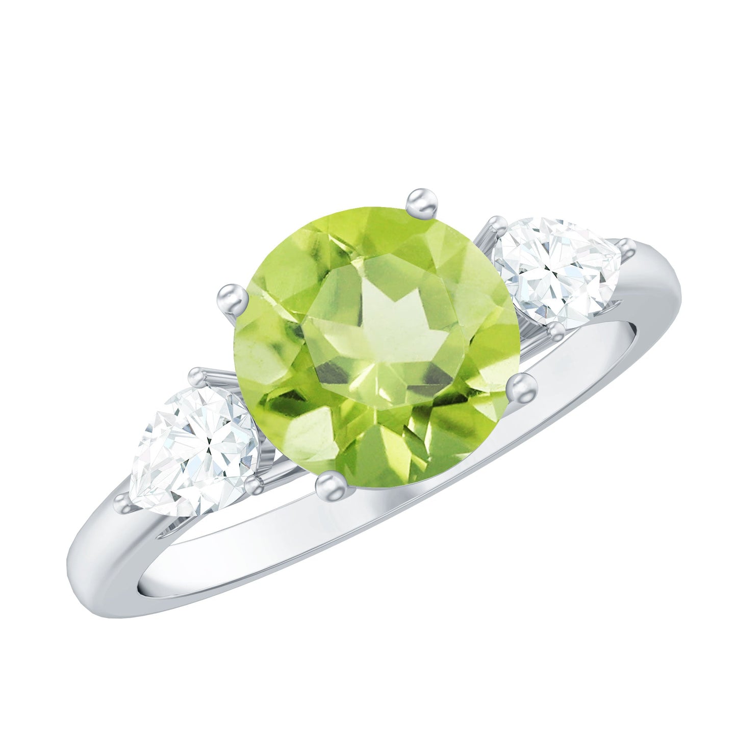 Certified Real 2 Carat Peridot Three Stone Engagement Ring with Moissanite