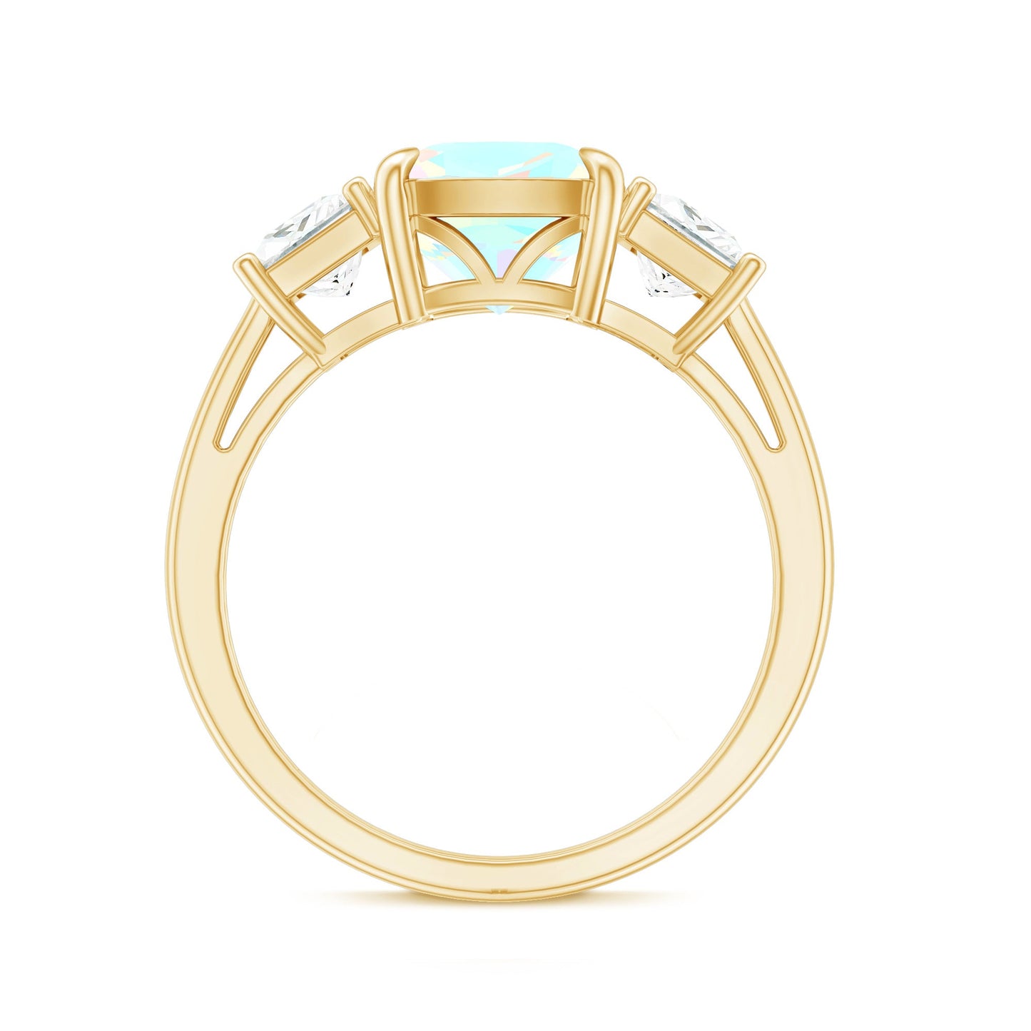 1.8 Carat Genuine Cushion Cut Ethiopian Opal 3 Stone Engagement Ring with Moissanite