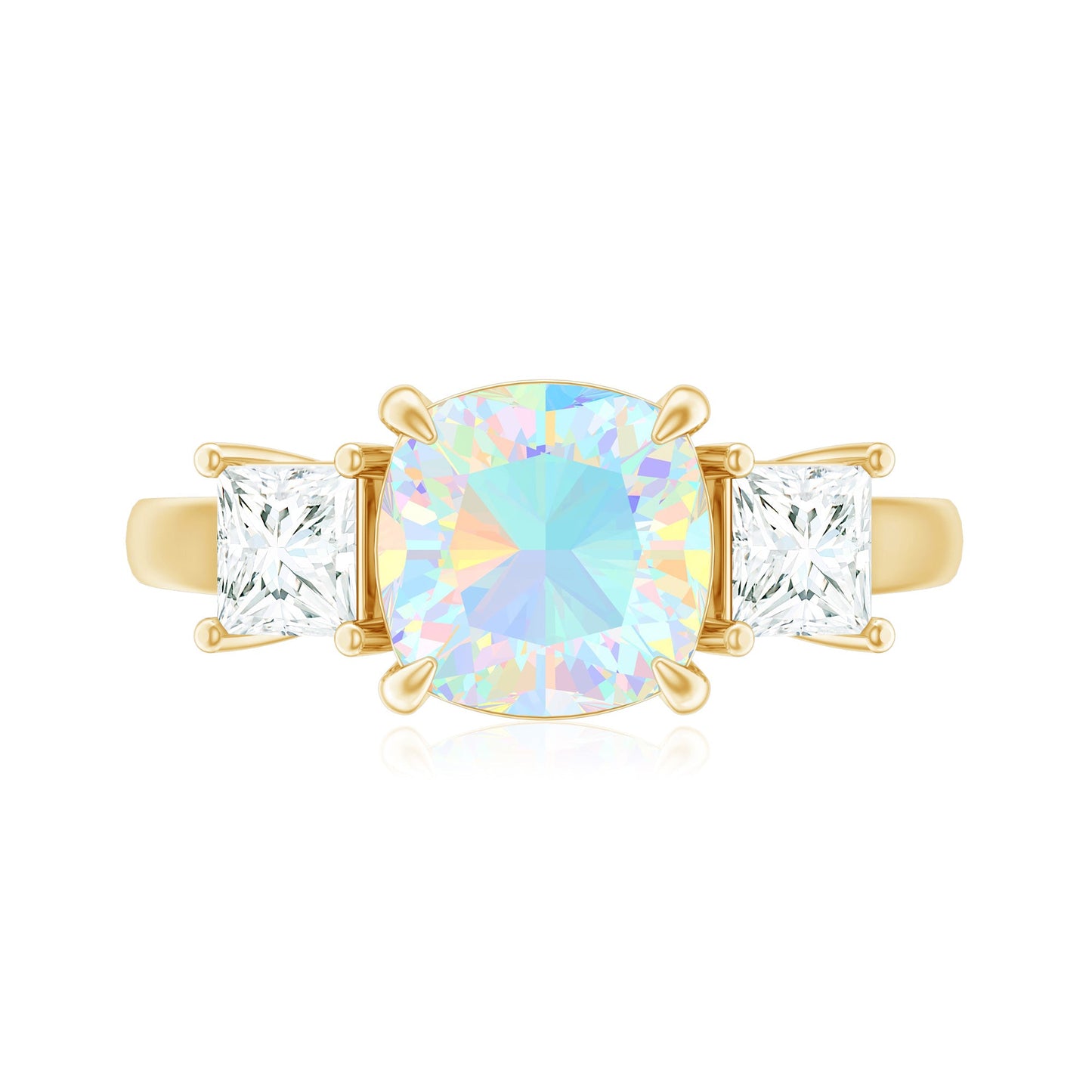 1.8 Carat Genuine Cushion Cut Ethiopian Opal 3 Stone Engagement Ring with Moissanite