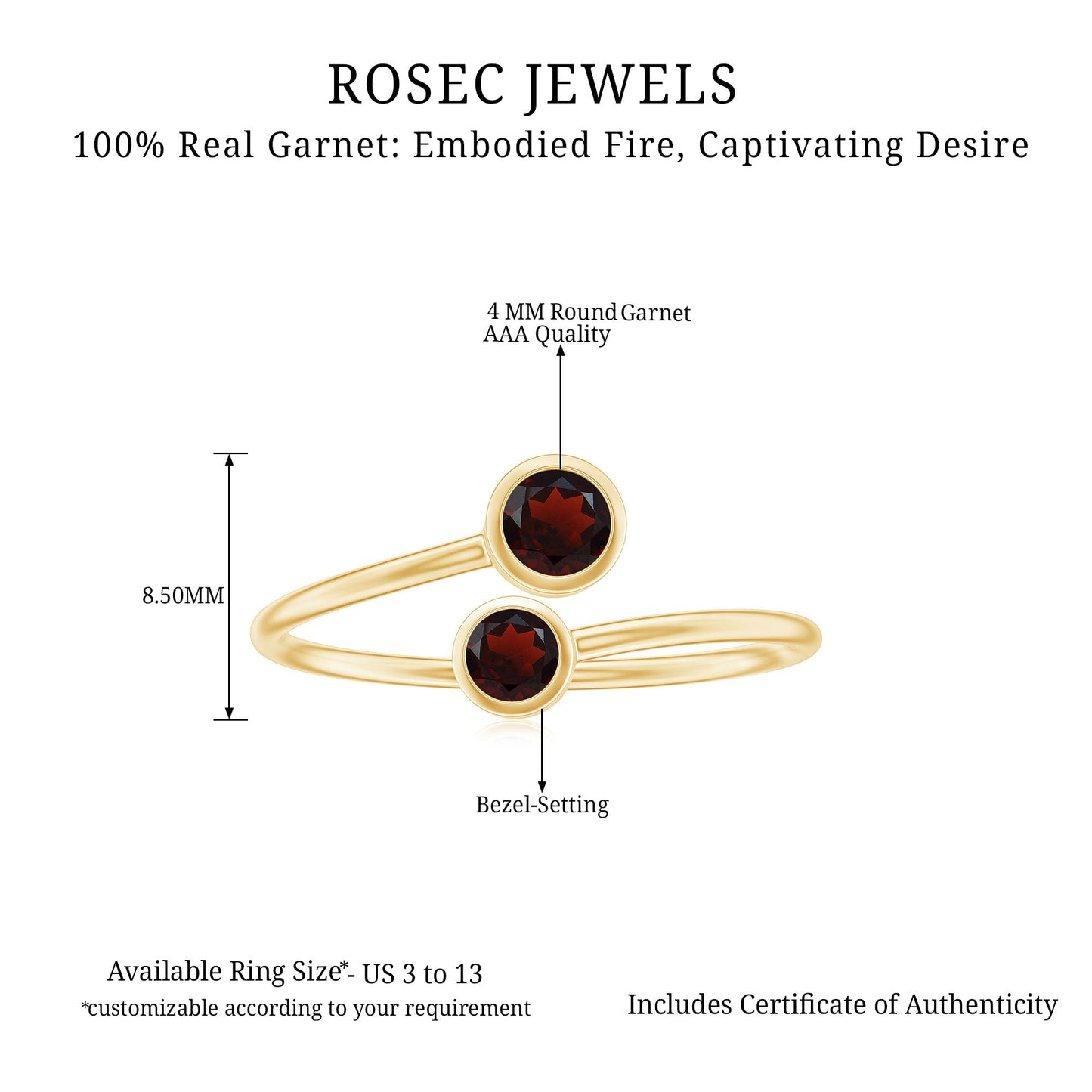 Natural Garnet 2 Stone Promise Ring with Bypass Shank