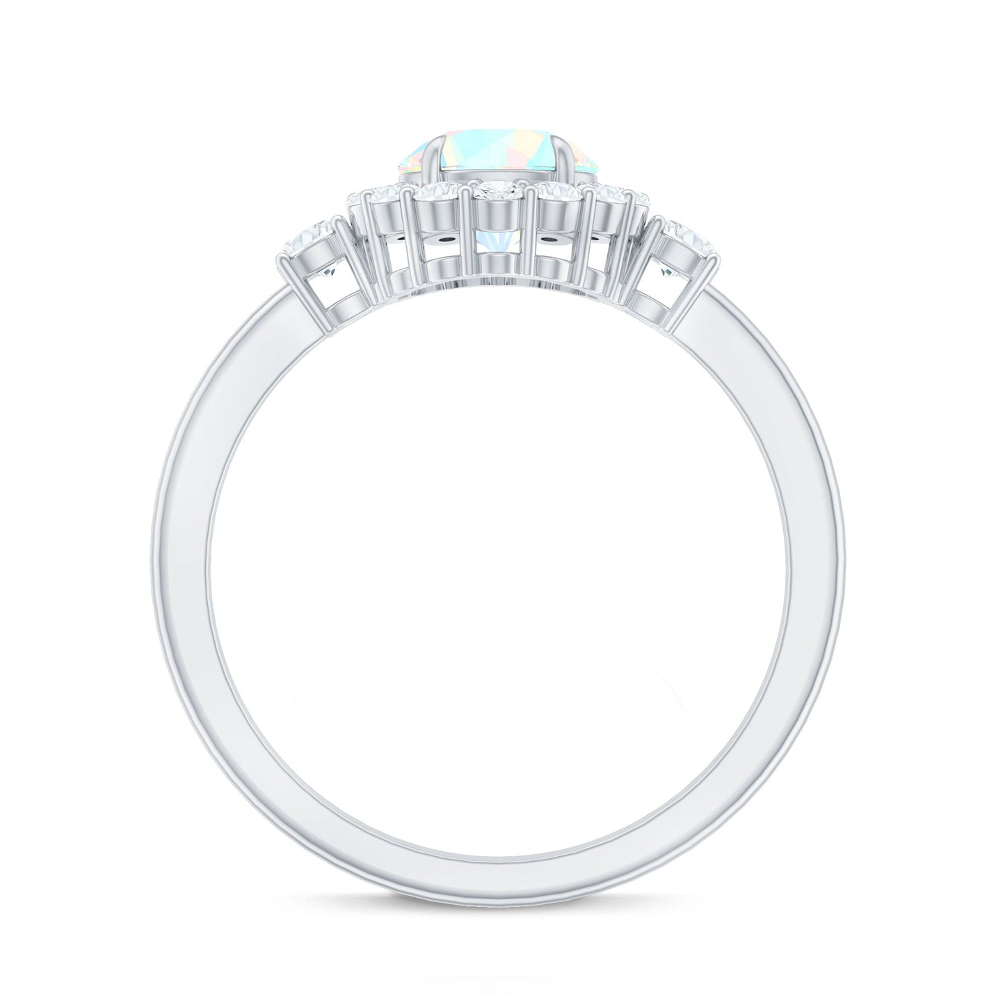 Classic Ethiopian Rainbow Opal Engagement Ring with Diamond Halo