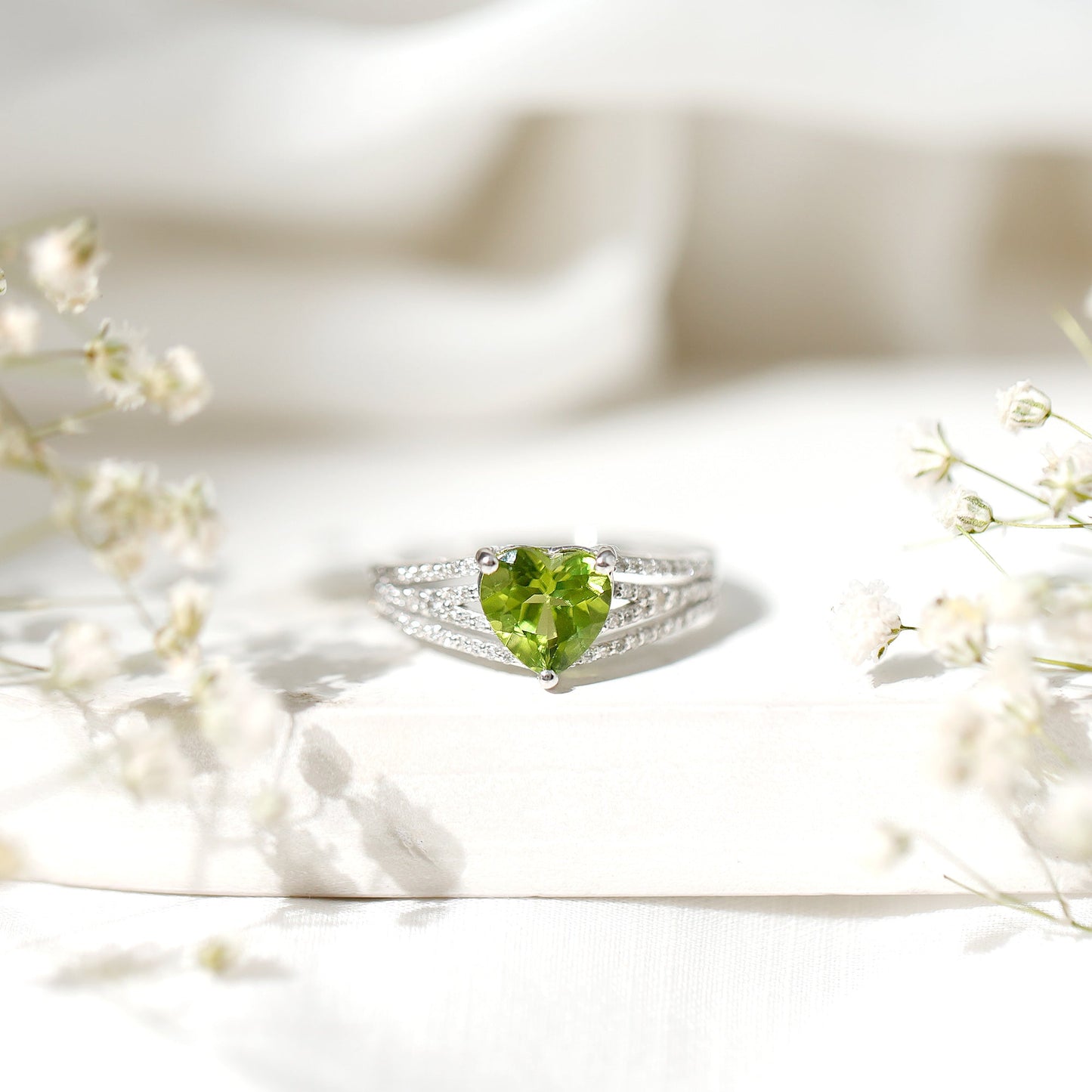 Natural 2 Carat Peridot Heart Engagement Ring with Diamond