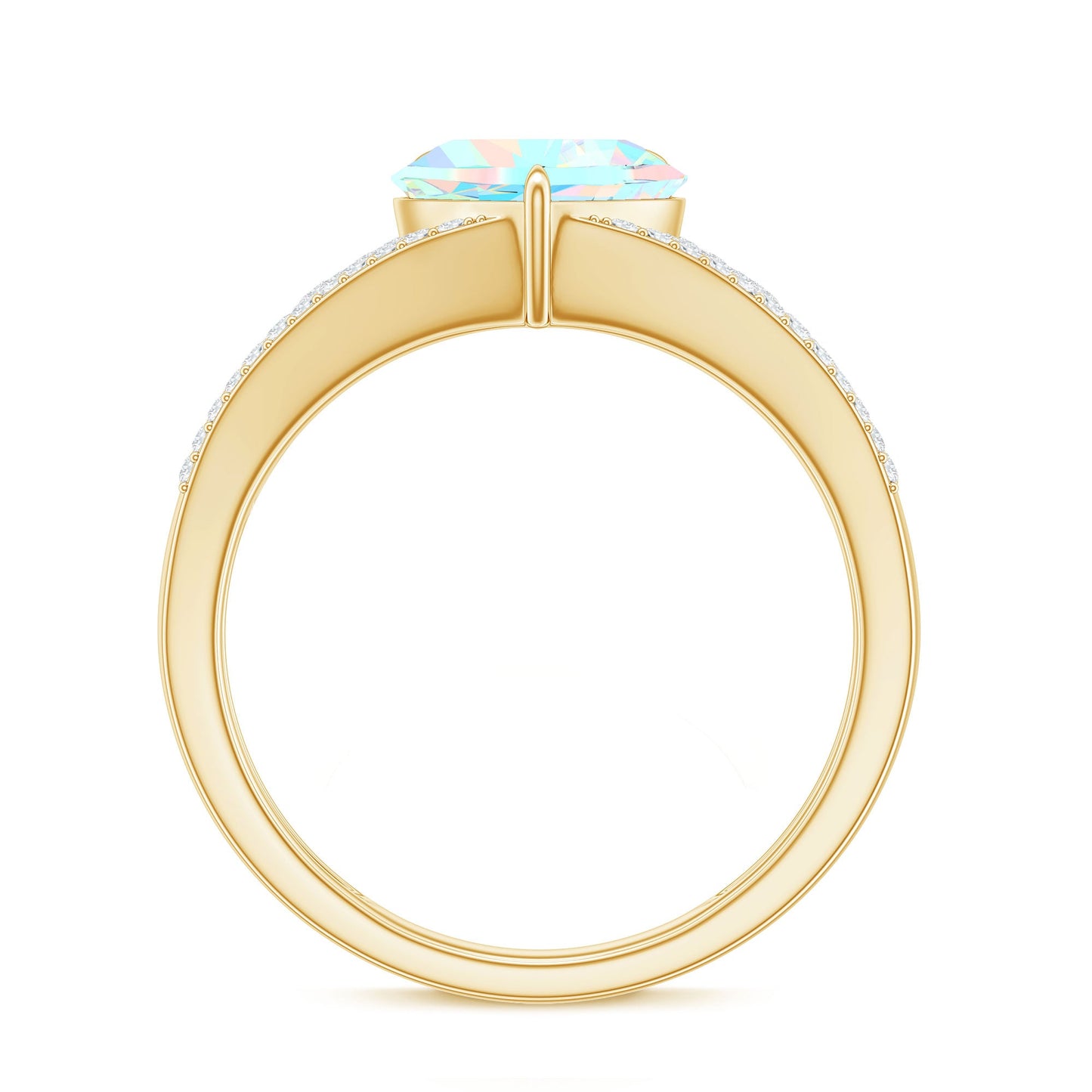 Designer Ethiopian Opal Heart Engagement Ring with Diamond Split Shank