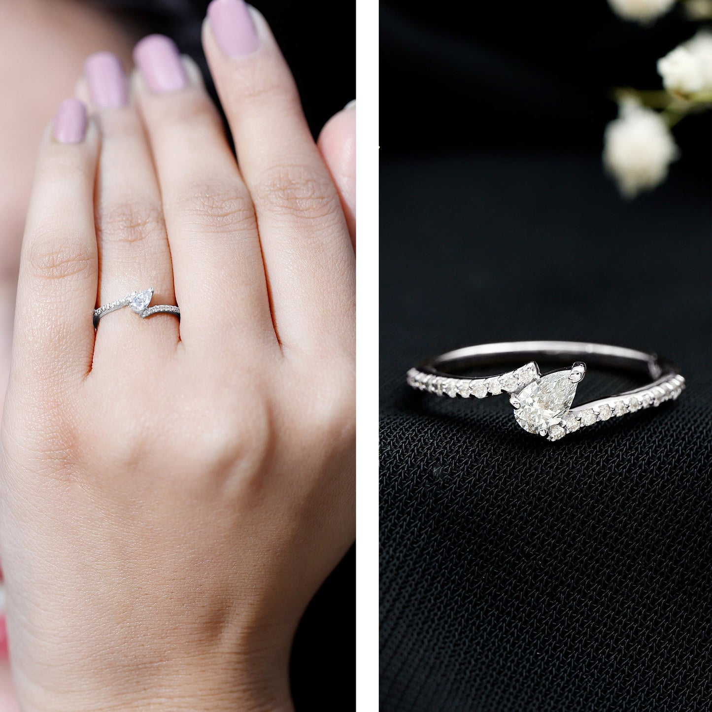 Certified Natural Diamond Promise Ring with Bypass Shank