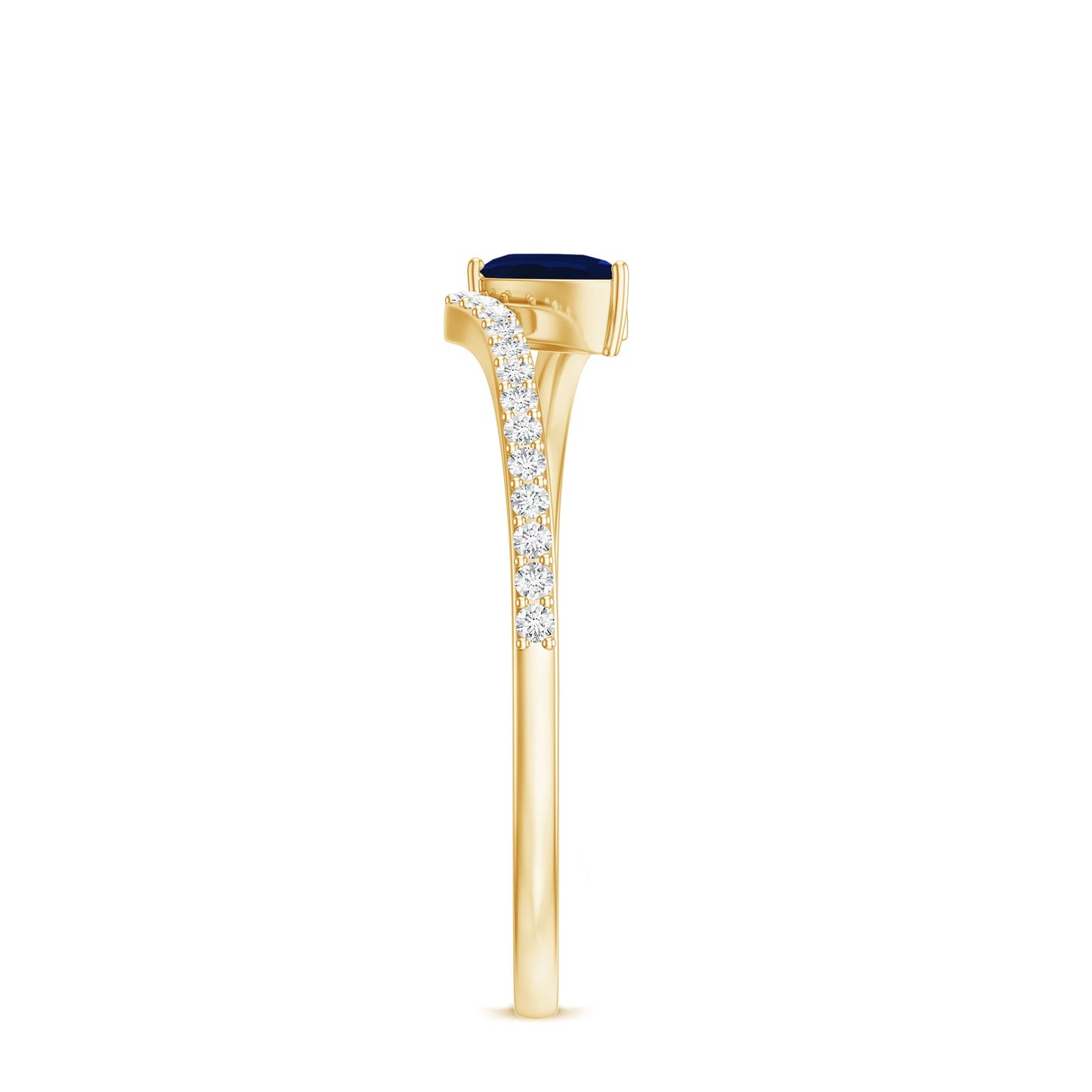 Tilted Pear Shaped Blue Sapphire Bypass Promise Ring with Diamond