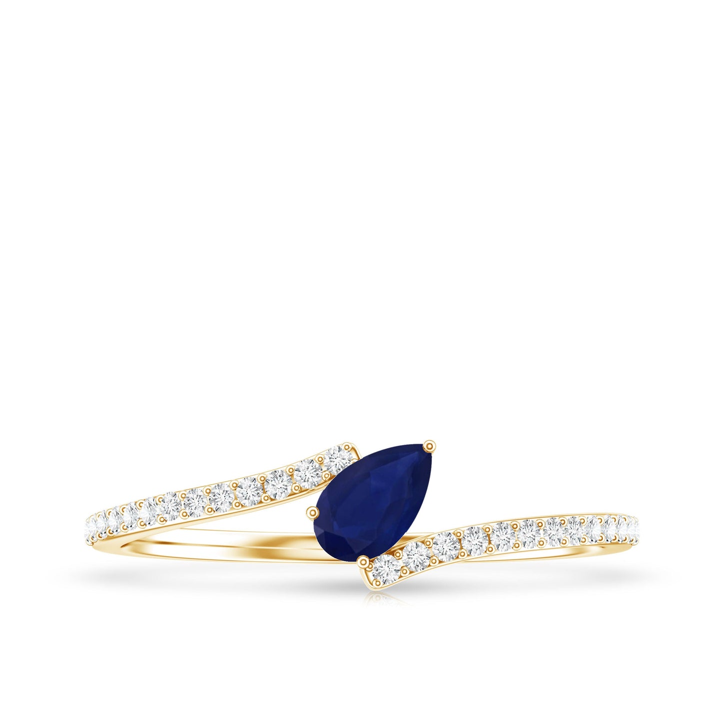 Tilted Pear Shaped Blue Sapphire Bypass Promise Ring with Diamond