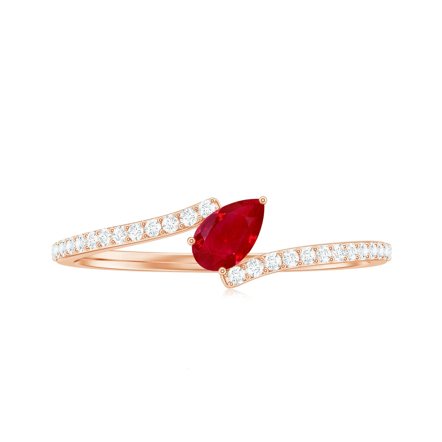 Tilted Pear Shape Ruby and Diamond Bypass Promise Ring