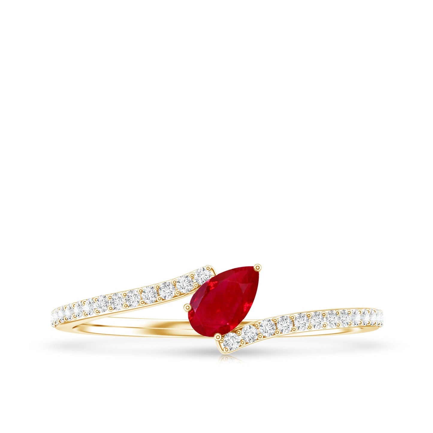 Tilted Pear Shape Ruby and Diamond Bypass Promise Ring