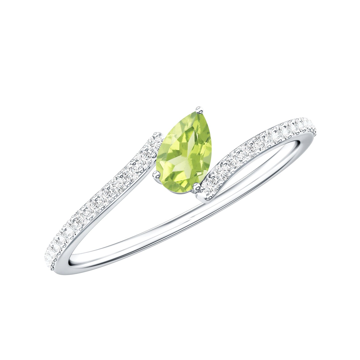 Natural Pear Shape Peridot Promise Ring with Bypass Diamond