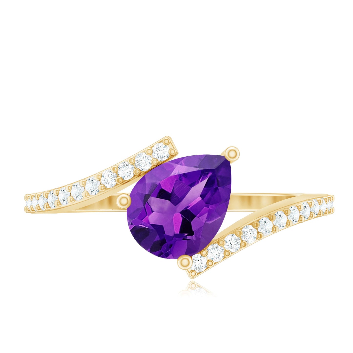 Tilted Pear Shape Solitaire Amethyst Bypass Promise Ring with Diamond