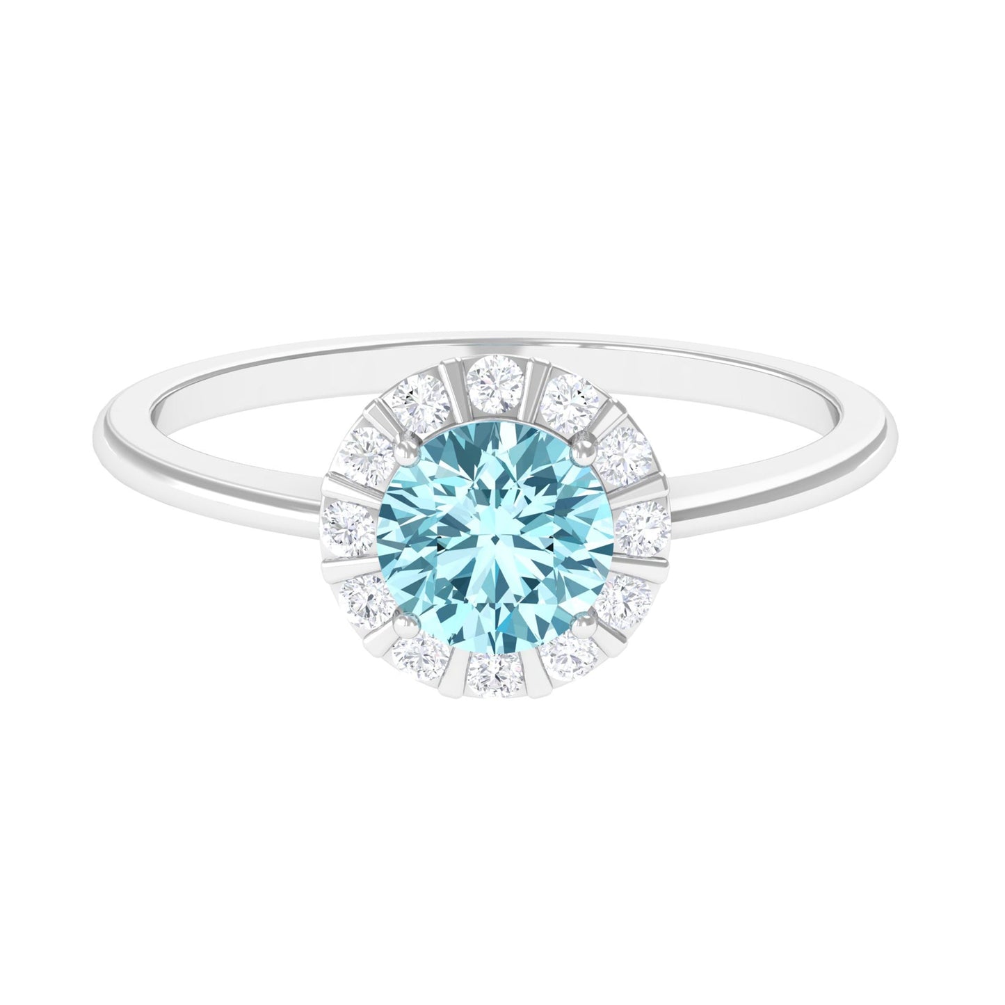 0.8 Carat Aquamarine Engagement Ring with Diamond Floating Halo