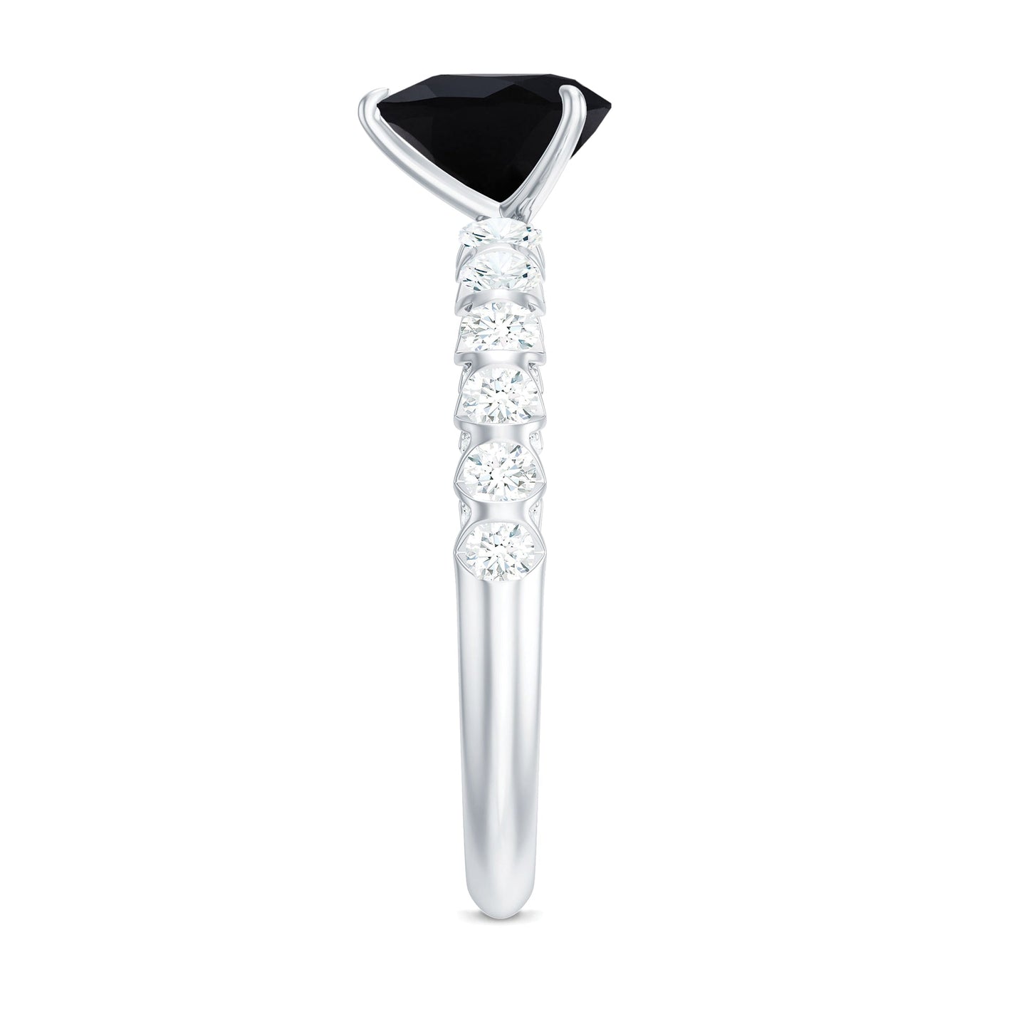Natural 2 Carat Black Spinel Heart Engagement Ring with Diamond Side Stones