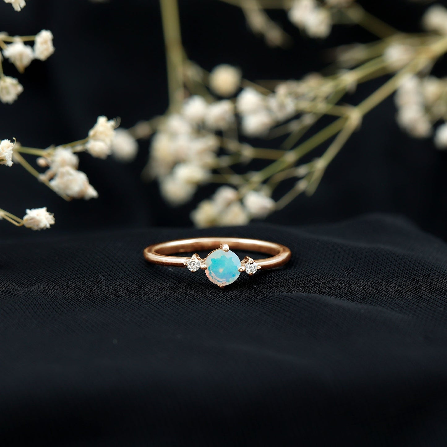 Natural Ethiopian Rainbow Opal Promise Ring with Diamond