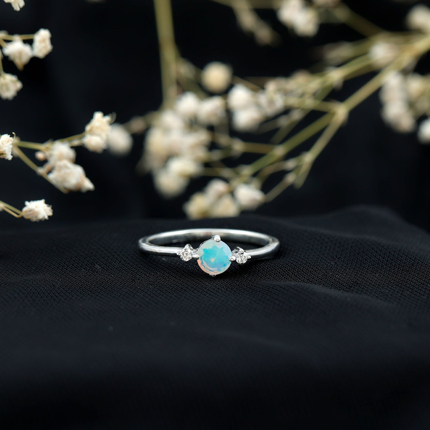 Natural Ethiopian Rainbow Opal Promise Ring with Diamond