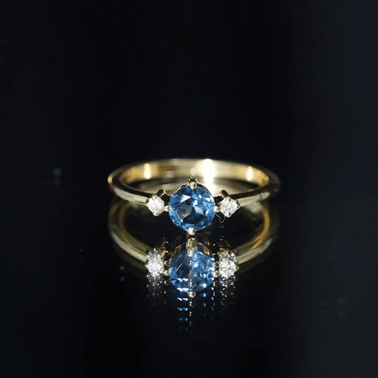 0.6 Carat Round London Blue Topaz Minimal Promise Ring with Diamond