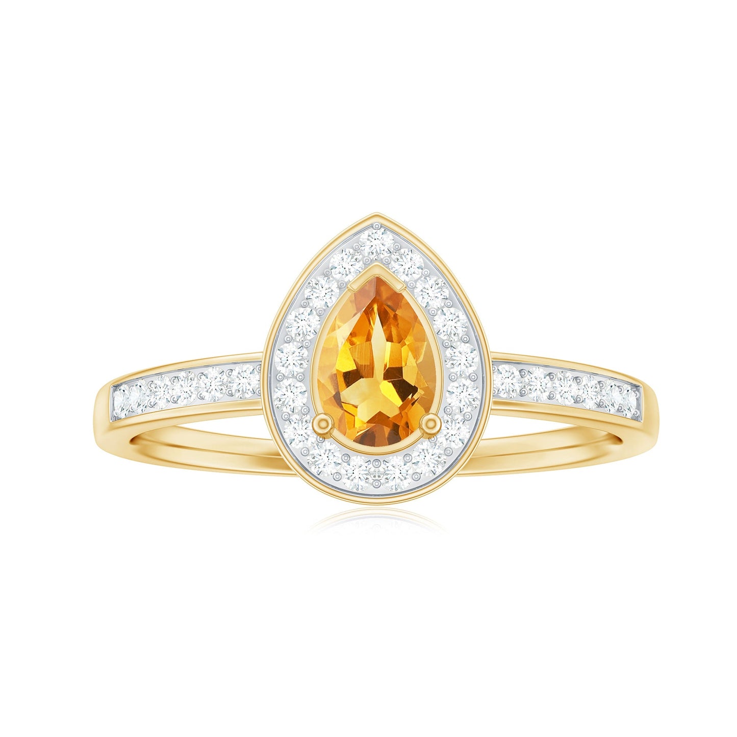 Natural 0.6 Carat Pear Shape Citrine Engagement Ring with Diamond Halo