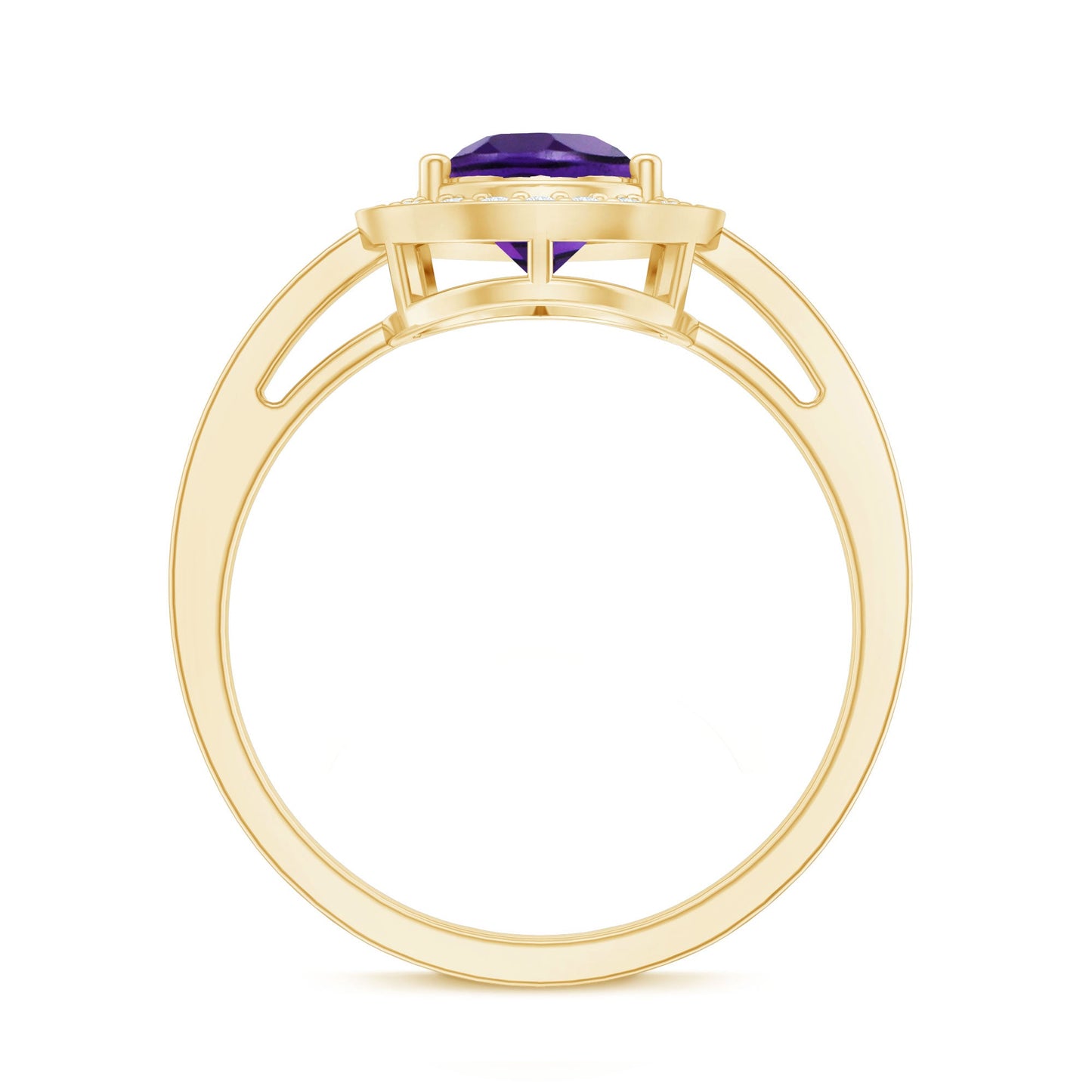 Real 1 Carat Amethyst Pear Shaped Engagement Ring with Diamond Halo