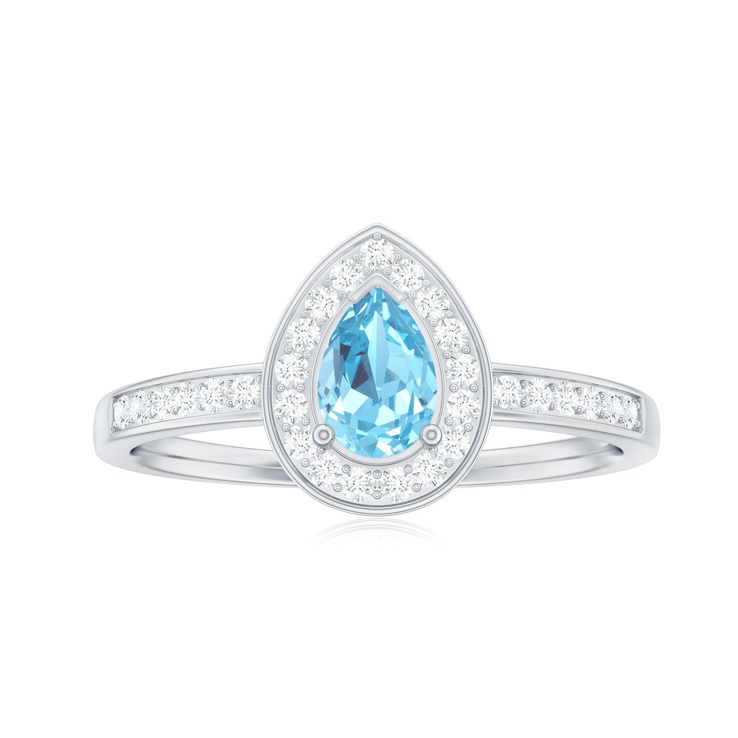Natural Pear Shape Aquamarine Teardrop Engagement Ring with Diamond Halo