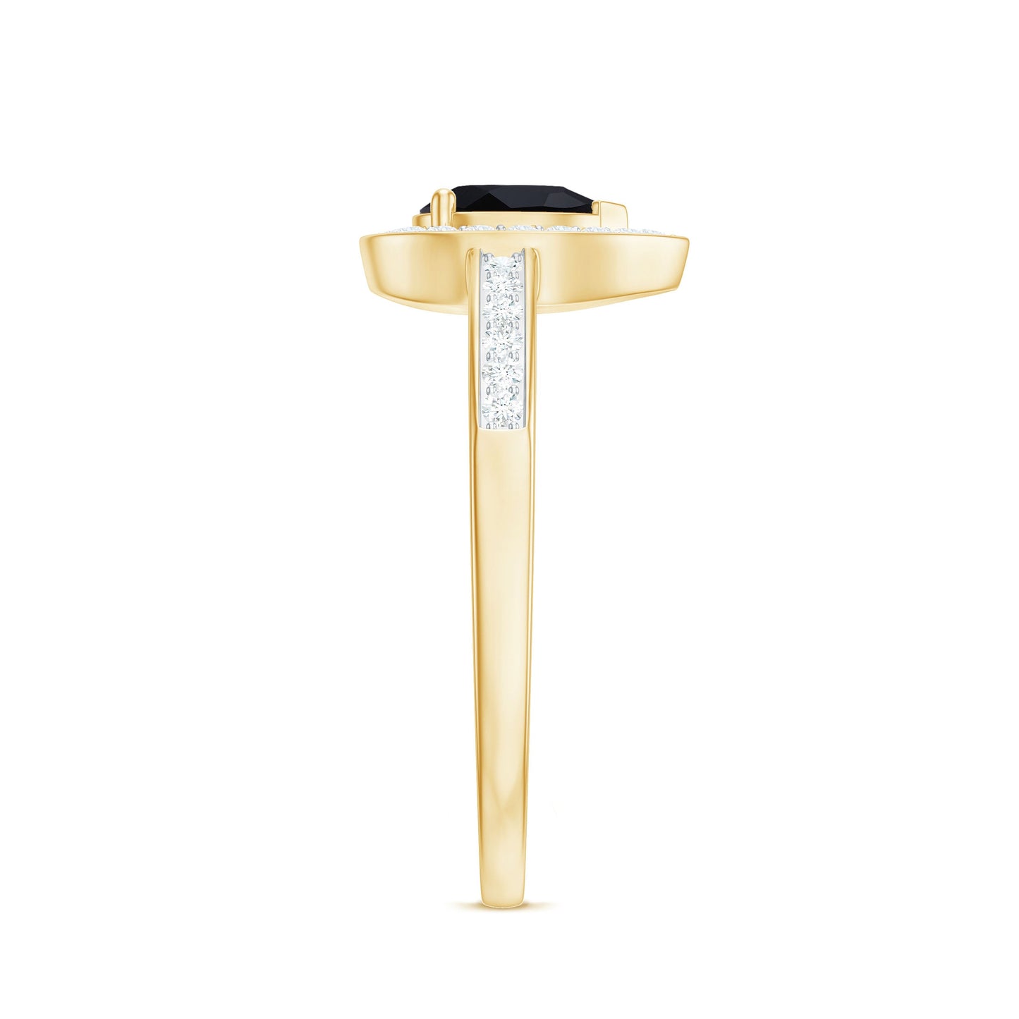 Genuine Black Spinel Teardrop Engagement Ring with Diamond Halo