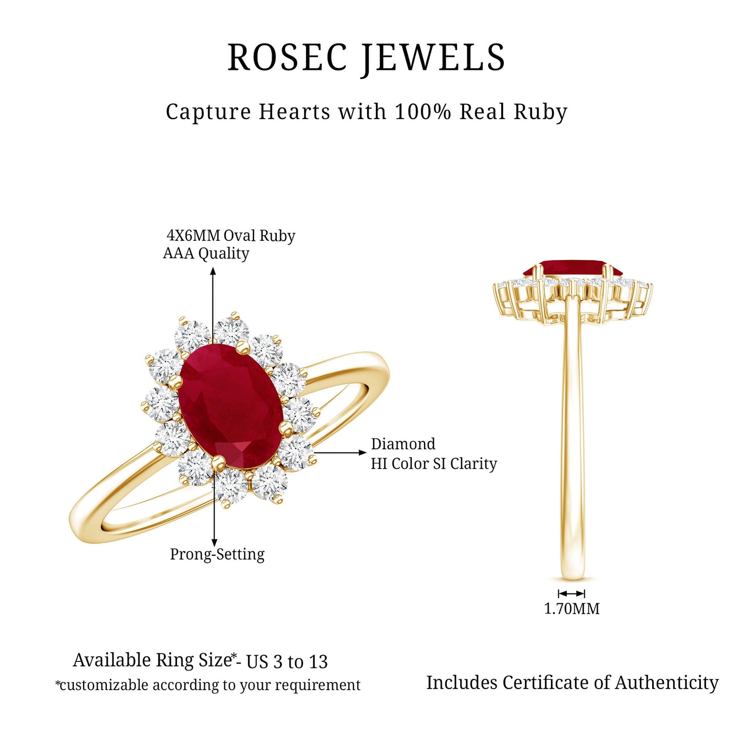 Natural 0.6 Carat Oval Ruby Engagement Ring with Diamond Halo