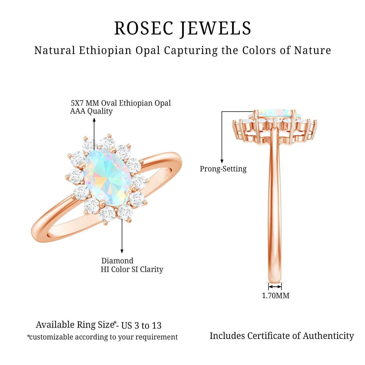 Certified Real Ethiopian Opal Oval Engagement Ring with Diamond Halo