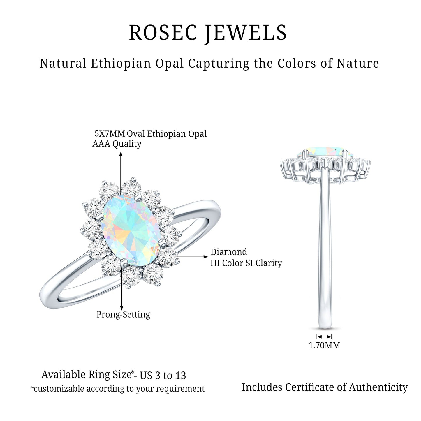 Certified Real Ethiopian Opal Oval Engagement Ring with Diamond Halo