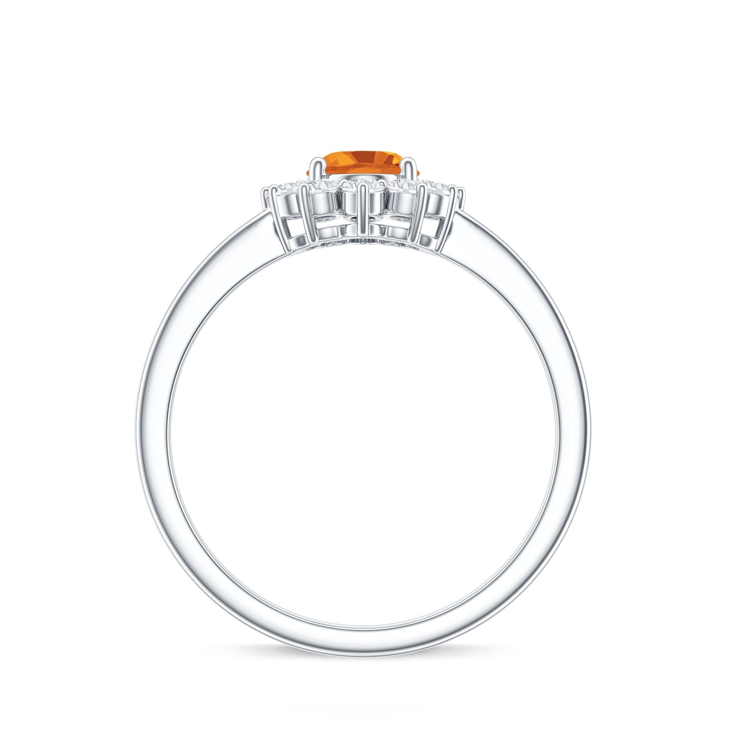 Real 1 Carat Citrine Oval Shape Engagement Ring with Diamond Halo