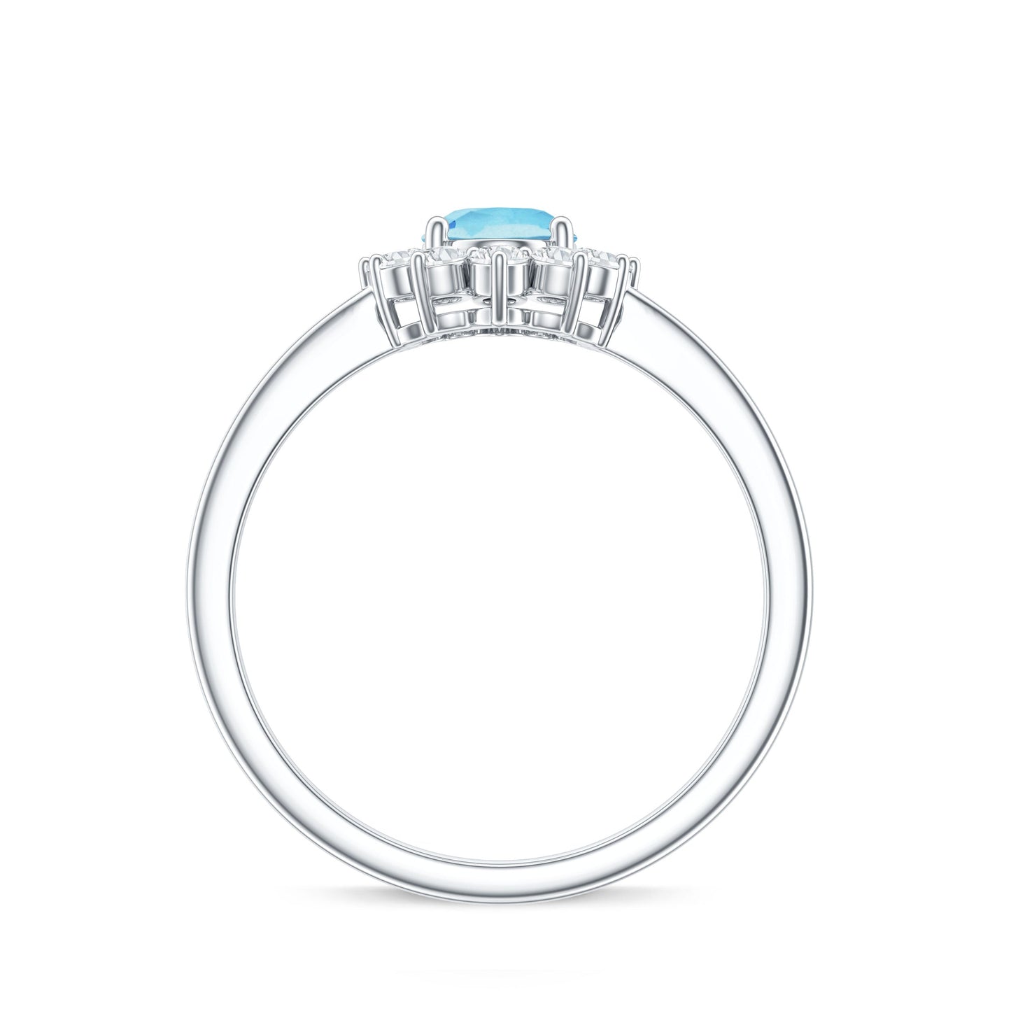 Natural 1 Carat Aquamarine Oval Engagement Ring with Diamond Halo