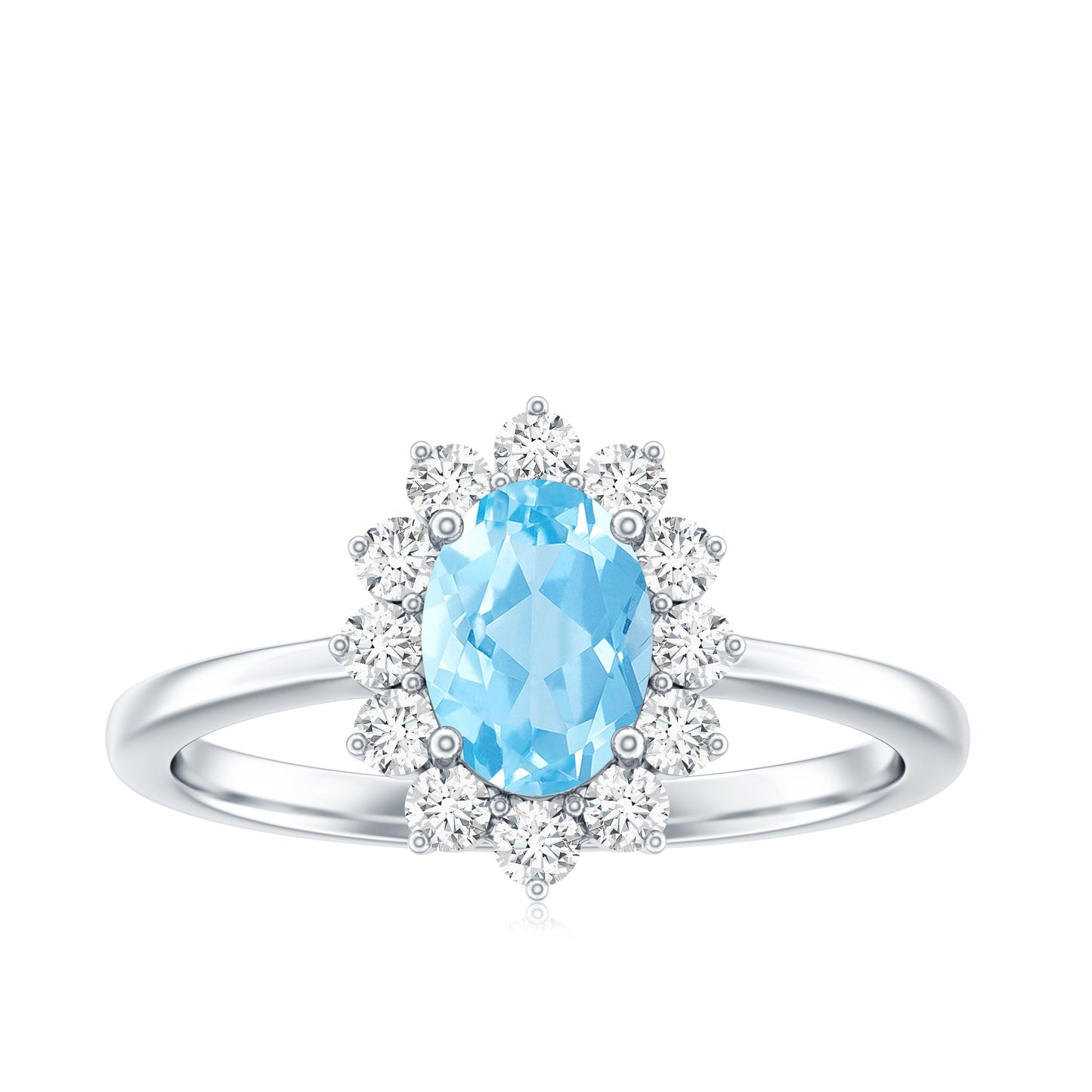 Natural 1 Carat Aquamarine Oval Engagement Ring with Diamond Halo