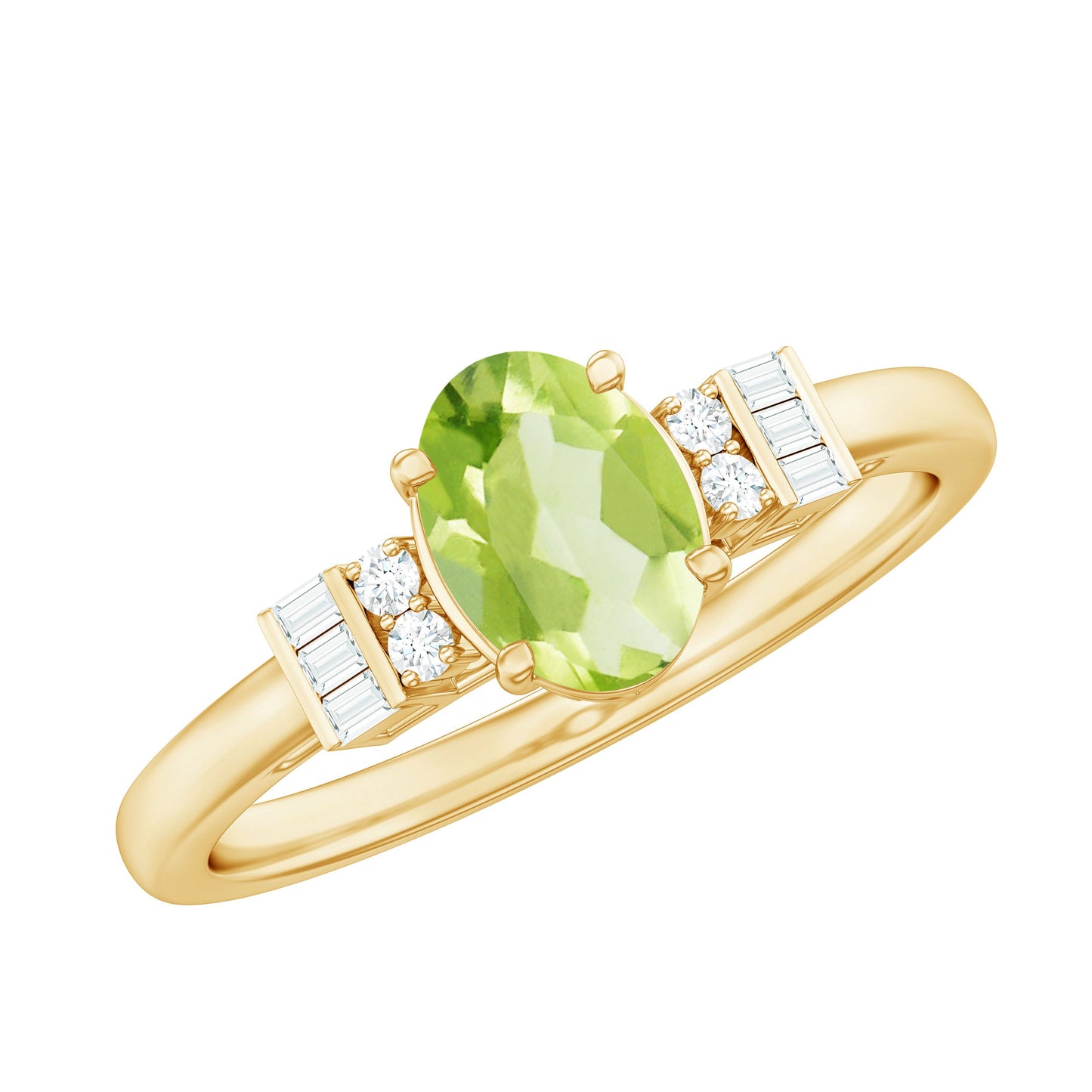 Genuine 1 Carat Peridot Oval Engagement Ring with Diamond