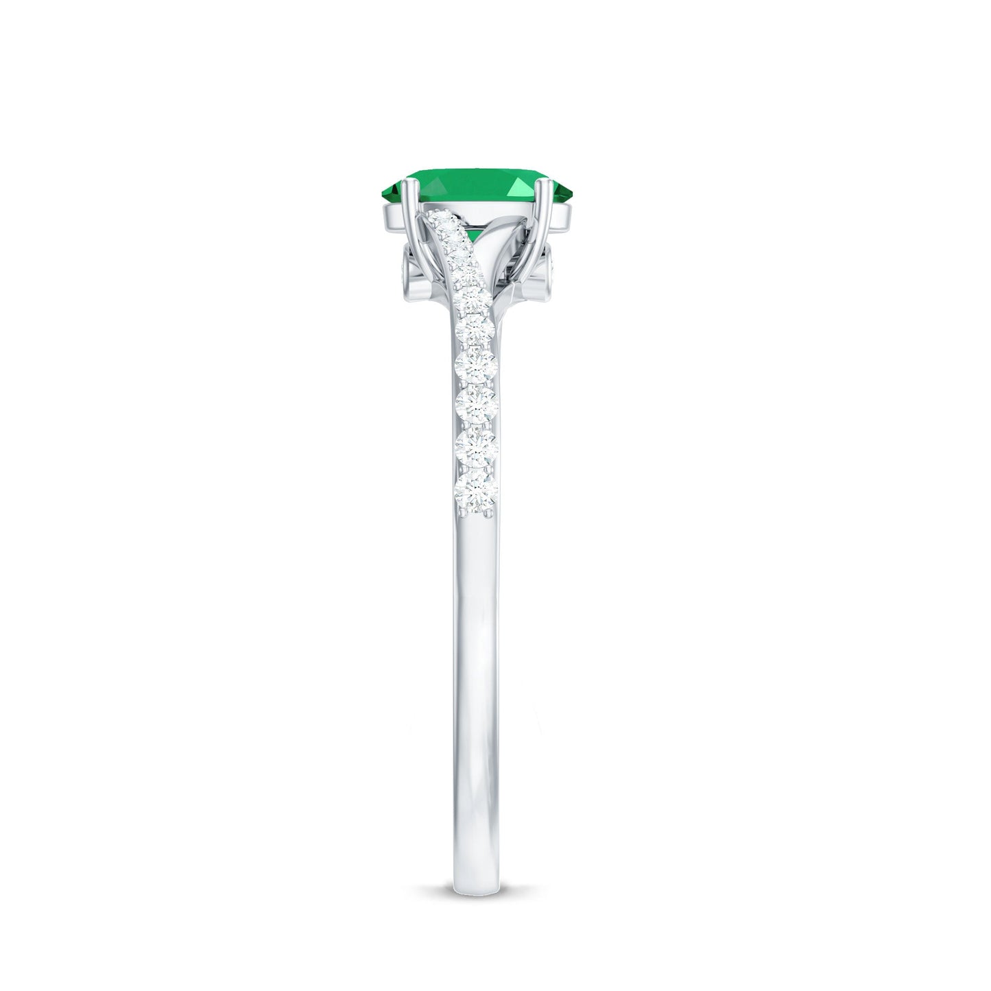 Natural Oval Emerald Promise Ring with Diamond Split Shank