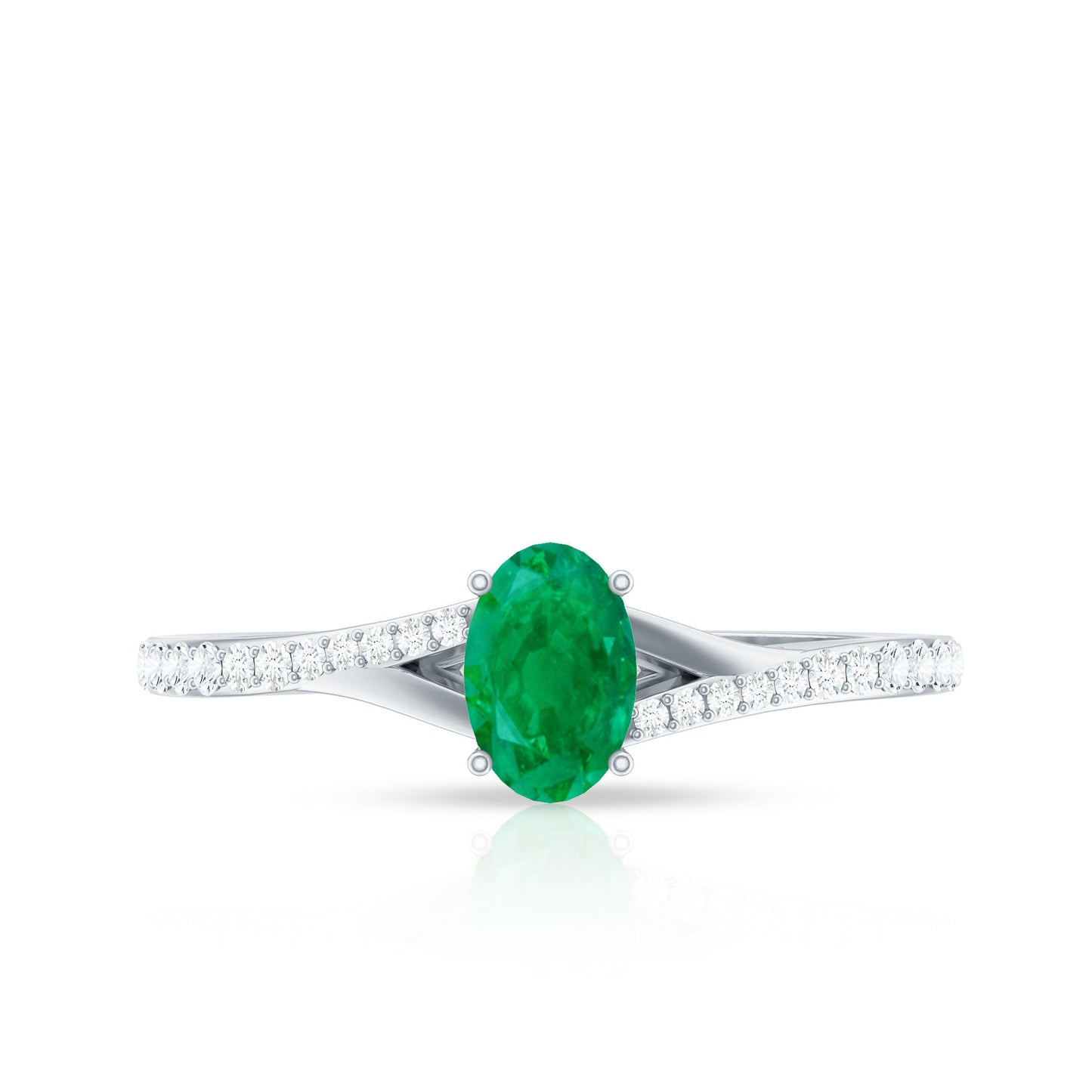 Natural Oval Emerald Promise Ring with Diamond Split Shank