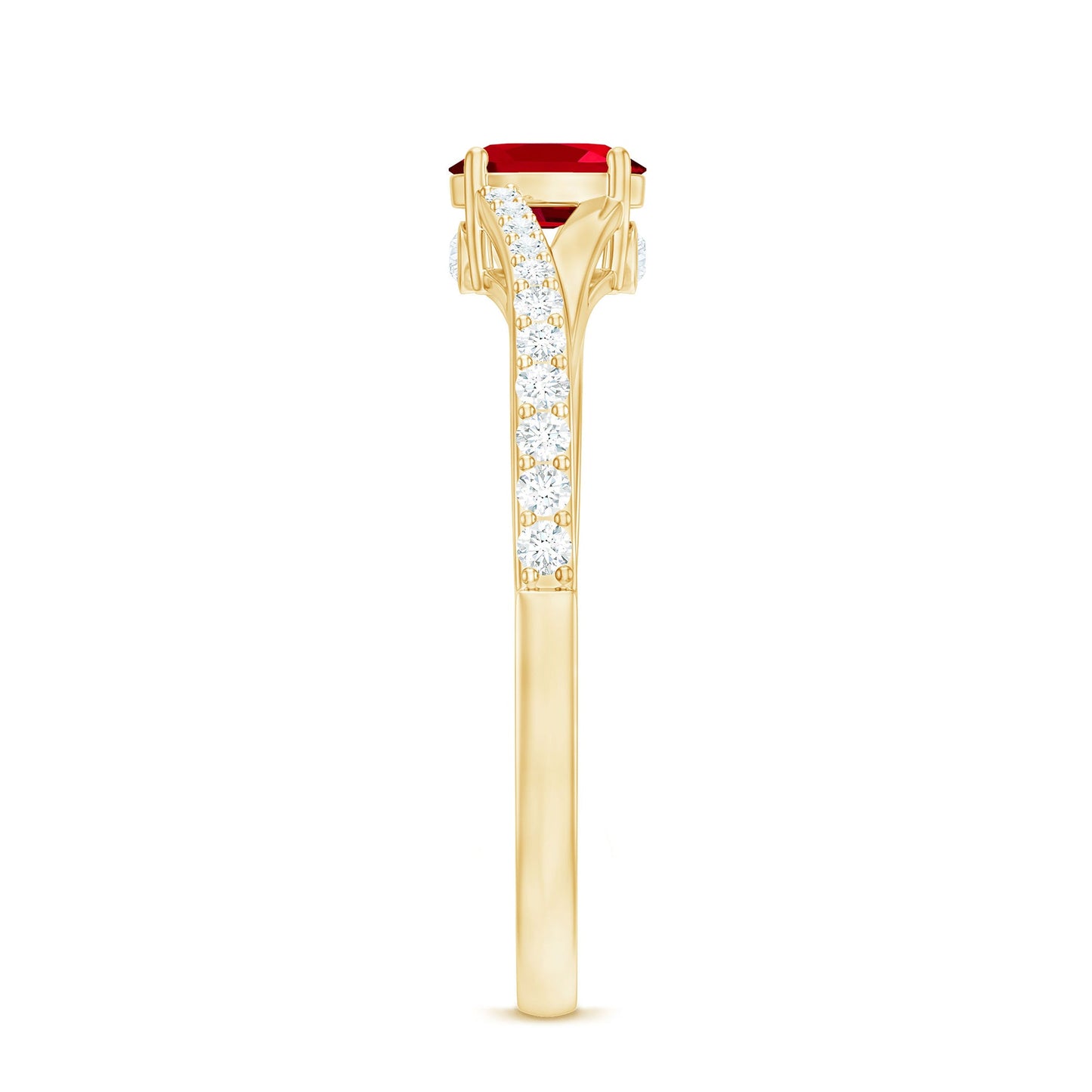 0.42 Carat Lab Grown Ruby and Diamond Solitaire Ring with Split Shank