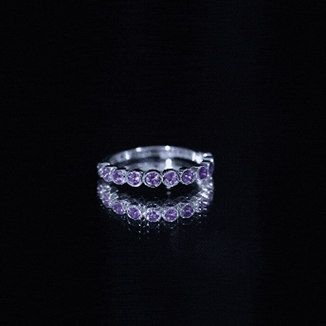 Bezel Set Natural Amethyst Half Eternity Wedding Band in Silver