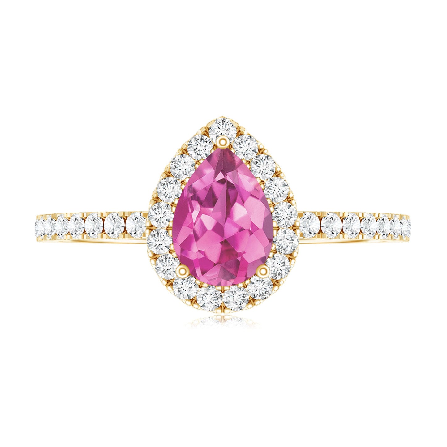 Natural Pink Tourmaline Teardrop Ring with Diamond Halo