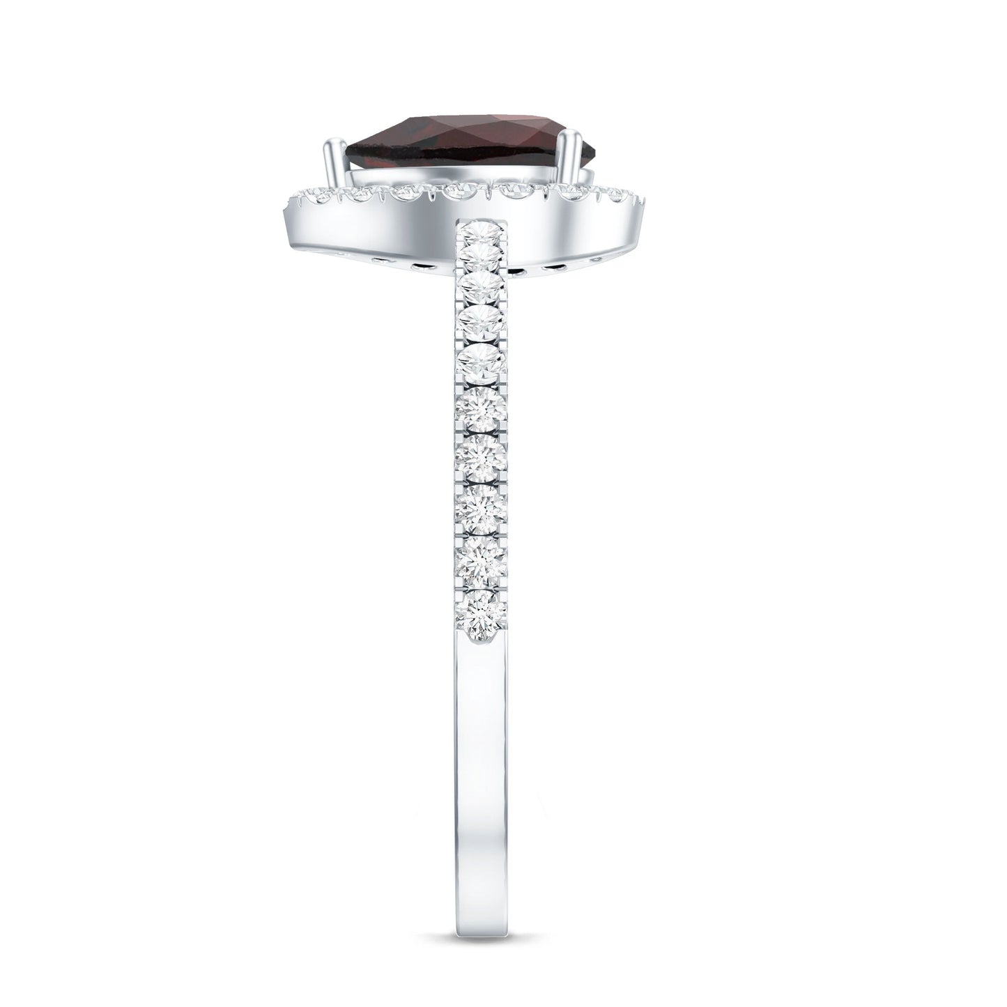 Natural 0.8 Carat Garnet Teardrop Engagement Ring with Diamond Halo