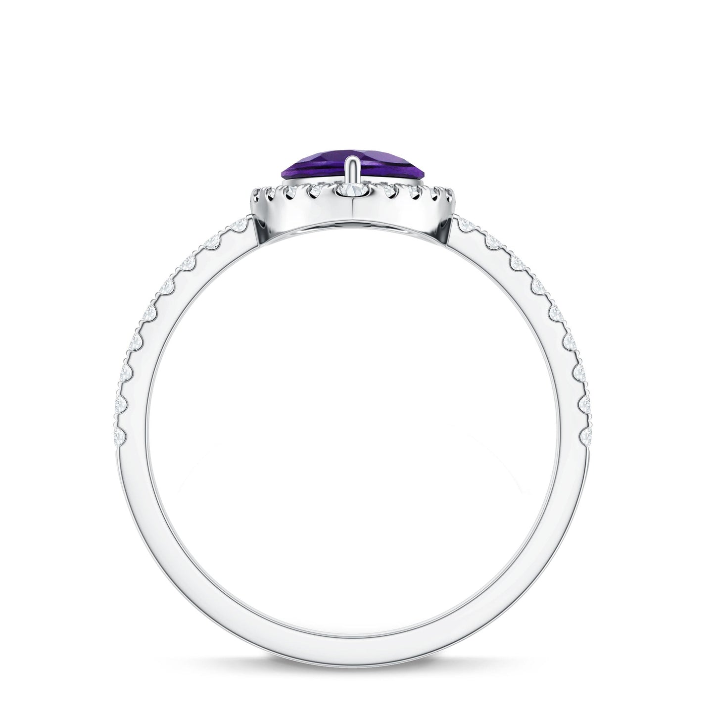 Natural Amethyst Teardrop Engagement Ring with Diamond Halo